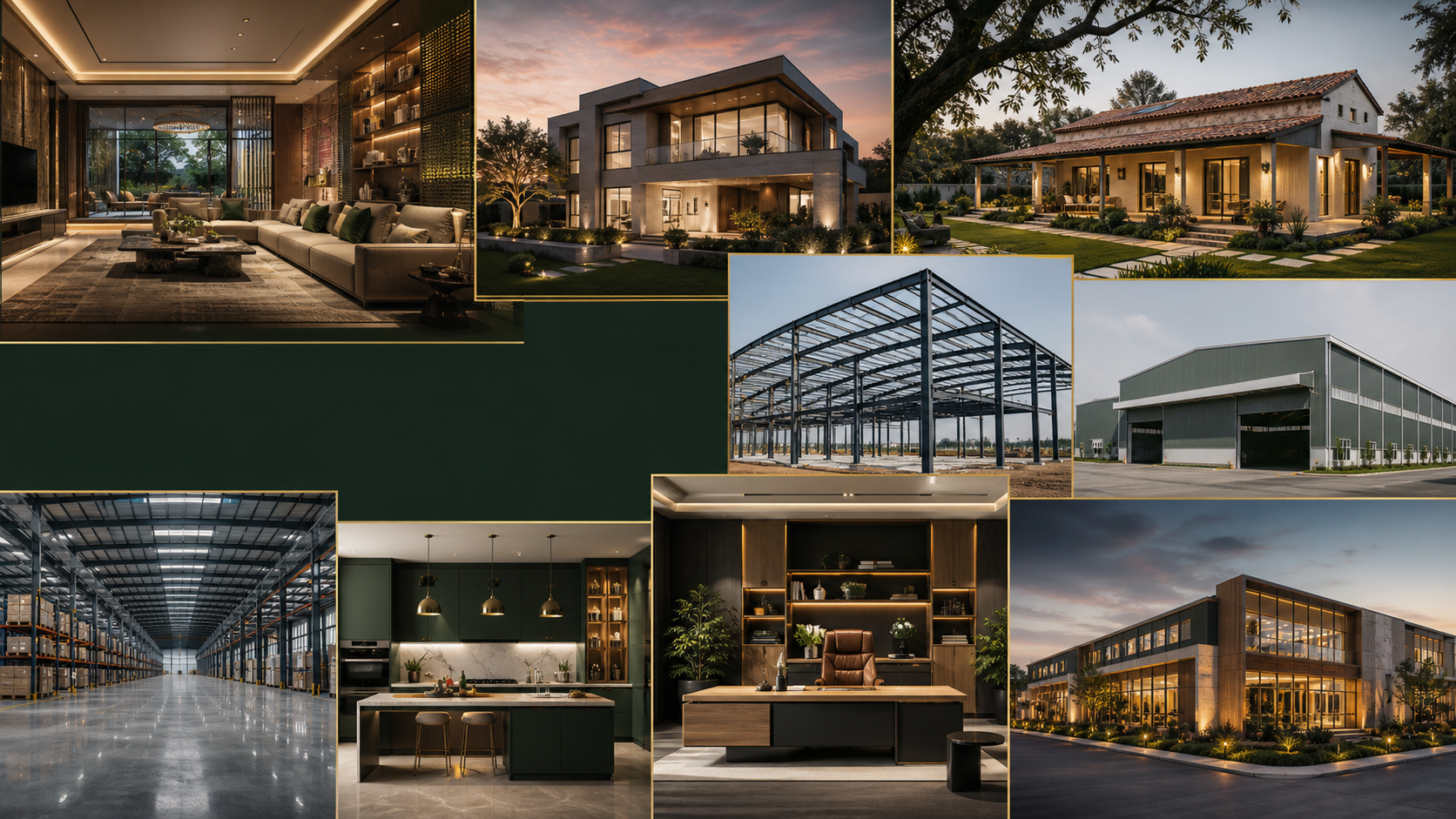 Collage of interior design, architecture and PEB construction